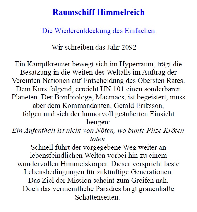 Raumschiff-Himmelreich-Klappentext