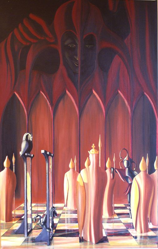 Eulenspiegel-Narrenspiel, Öl auf Leinwand 95x60 cm Eulenspiegel-Narrenspiel